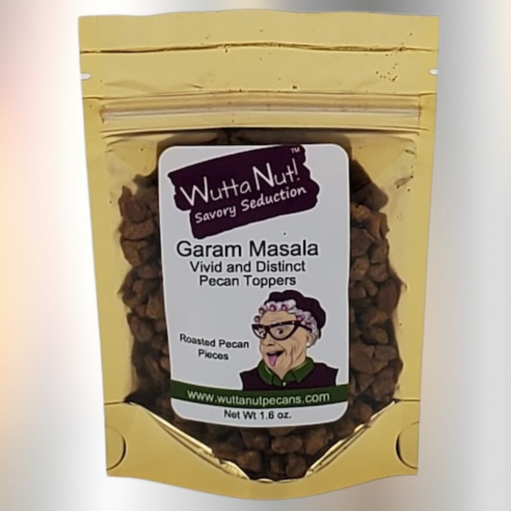 Garam Marsala roasted pecan pieces in pouch