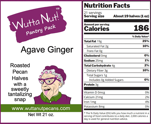 agave ginger panty pack nutrition label