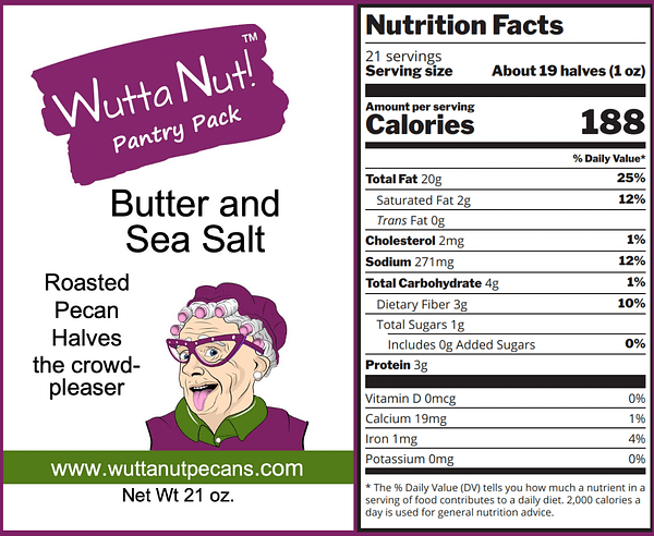 Butter and sea salt panty pack nutrition label