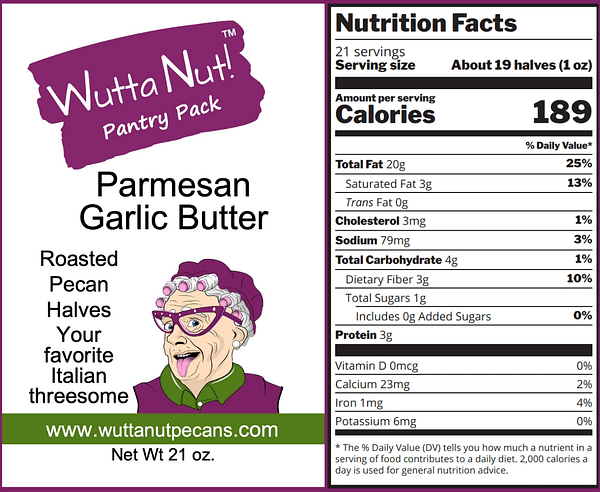Parmesan garlic butter panty pack nutrition label
