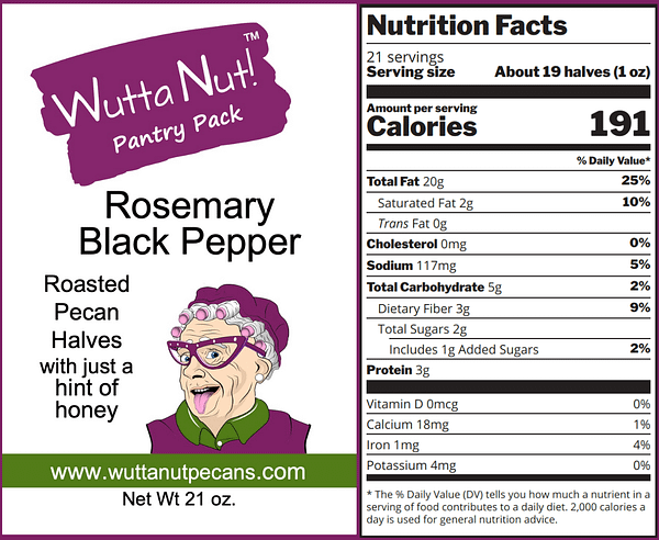 Rosemary black pepper panty pack nutrition label
