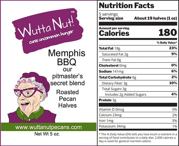 Memphis barbecue roasted pecan halves family size nutrition label
