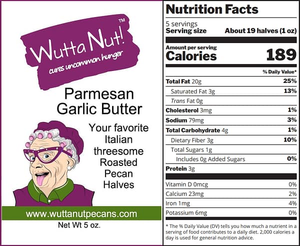 parmesan garlic butter roasted pecan halves nutrition label