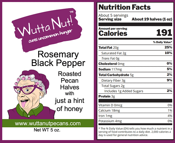 Rosemary Black Pepper pouch front label and nutrition label