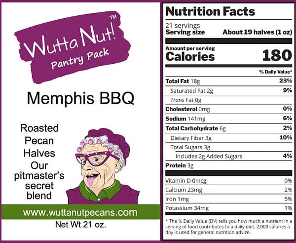 Memphis barbecue panty pack nutrition label