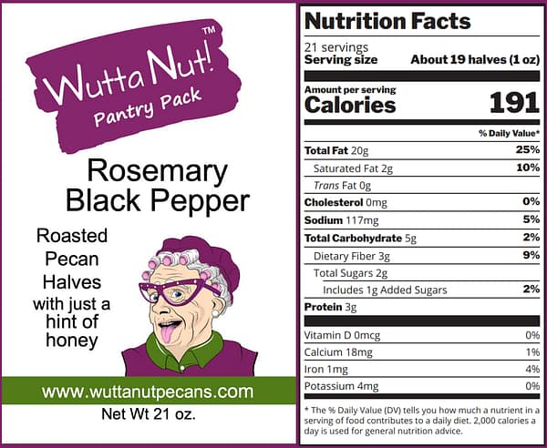 Rosemary black pepper panty pack nutrition label